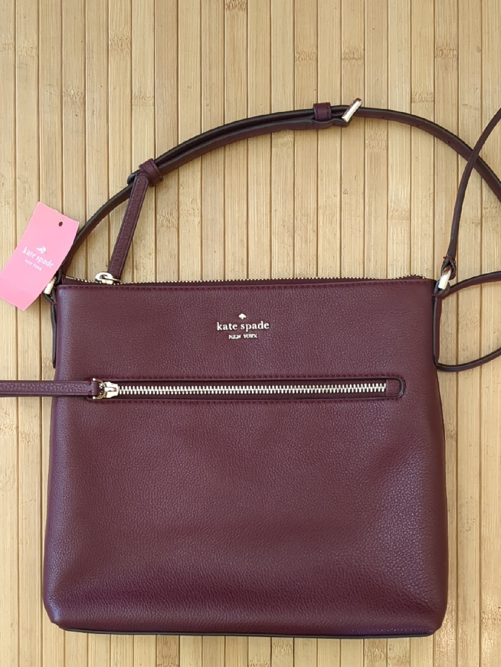 Kate Spade Zip Top Jackson Crossbody Purse, Cherrywood Burgandy, NEW, nwt